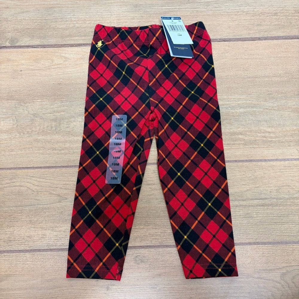 Ralph Lauren Childrenswear Girl's Plaid-Print Festive Leggings Size 18M NWT